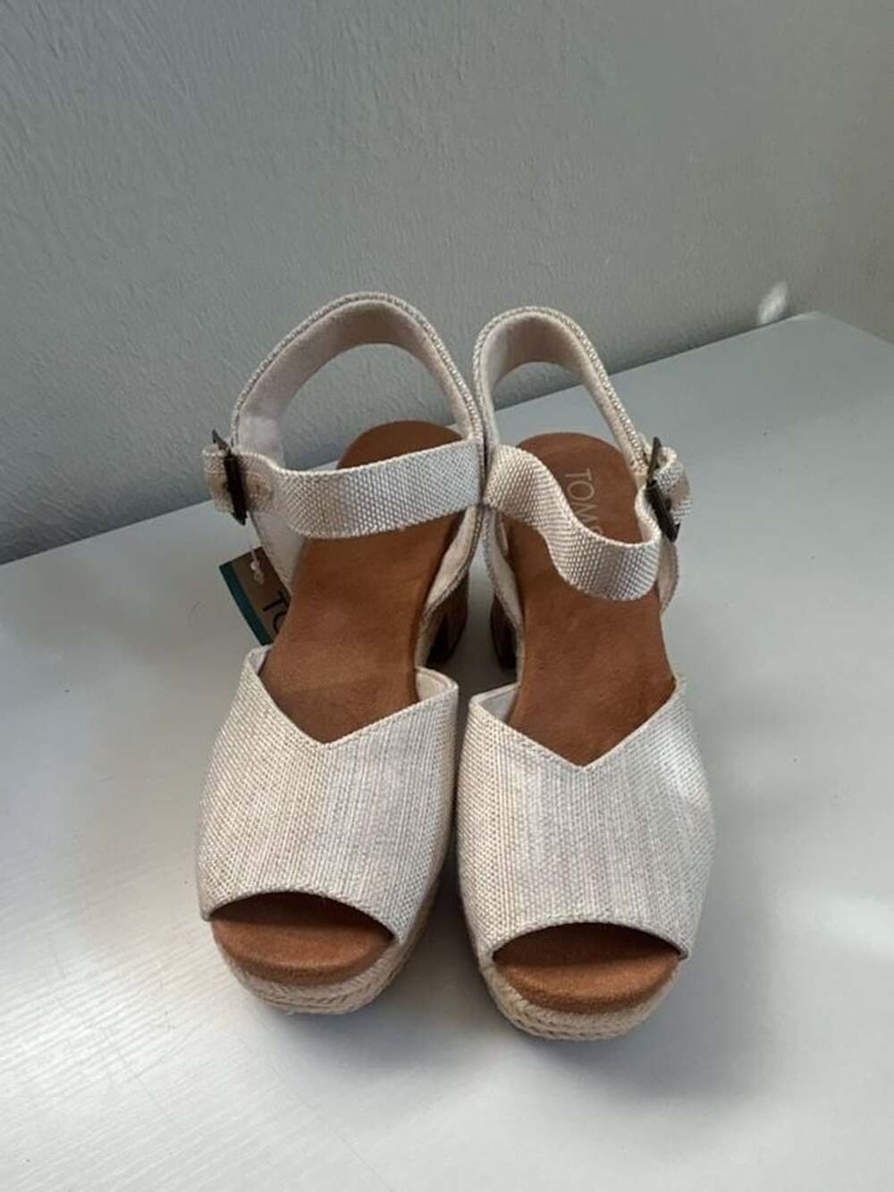 TOMS Isla Peep Toe Heeled Sandal Natural Yarn Dye